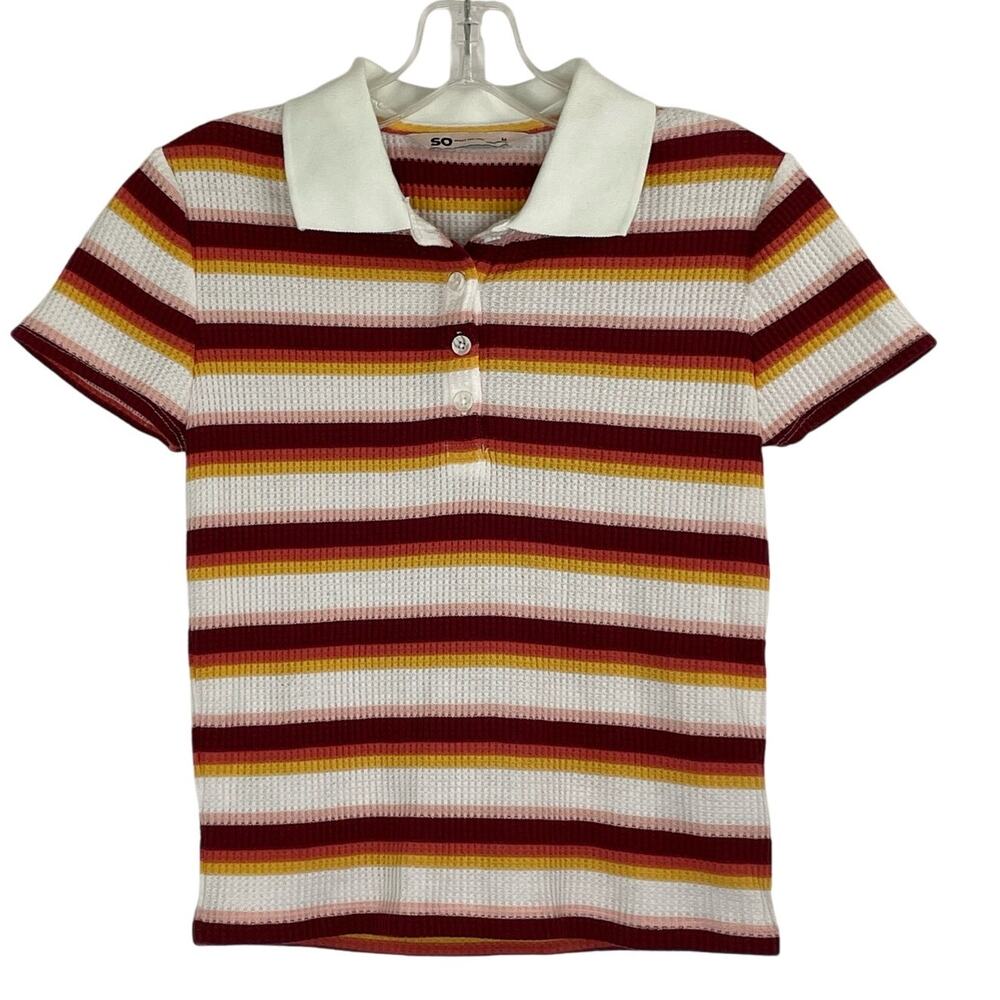 SO Goods for Life stripped collared cropped waffle blouse size Medium